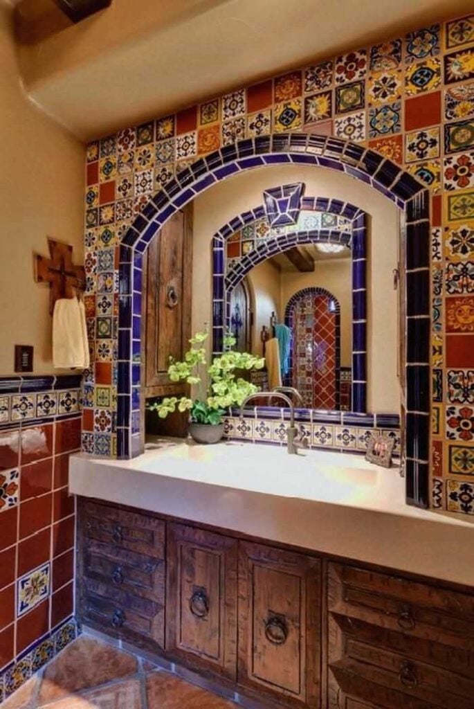 22 Old Mexican House Bathroom Design Ideas With Colorful Hand Painted Talavera Tiles You Need to See smallhometours.com 8