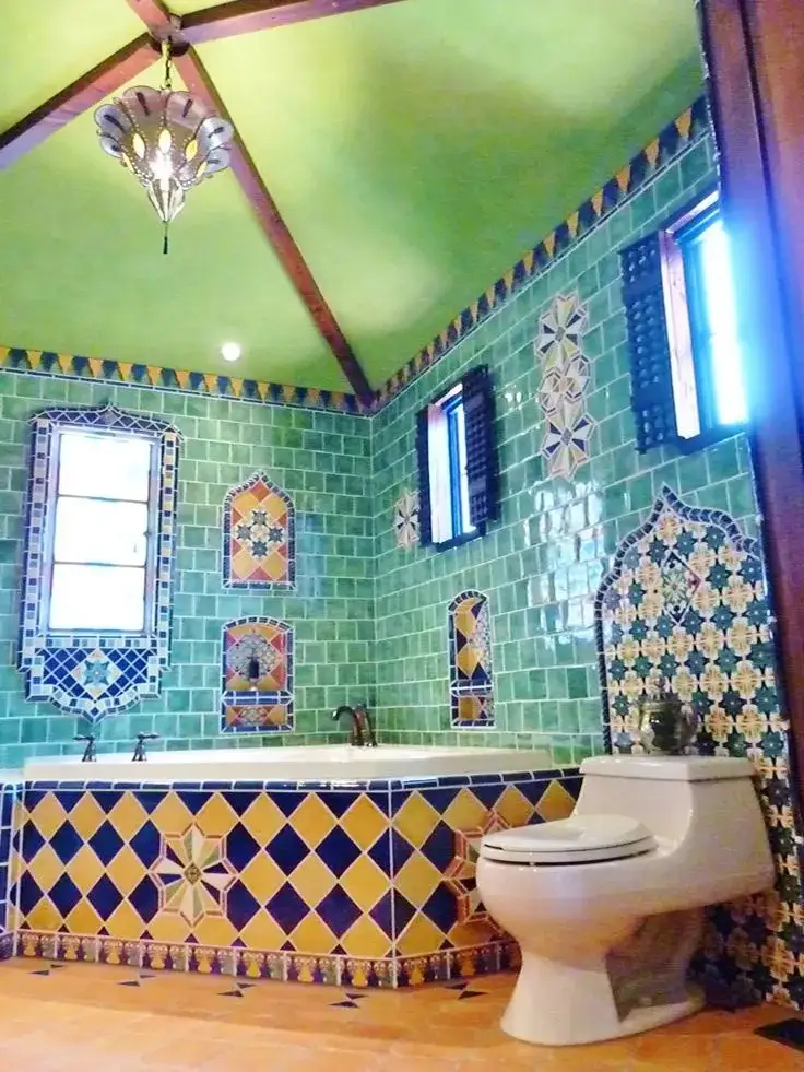 22 Old Mexican House Bathroom Design Ideas With Colorful Hand Painted Talavera Tiles You Need to See smallhometours.com 9