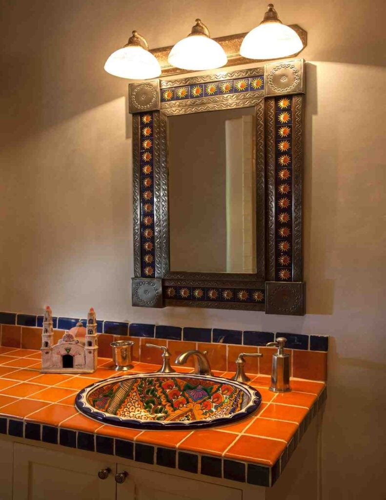 25 Vibrant Mexican Bathroom Sink and Vanity Ideas You Have to See Featuring Painted Ceramic Basin Bowl smallhometours.com 1