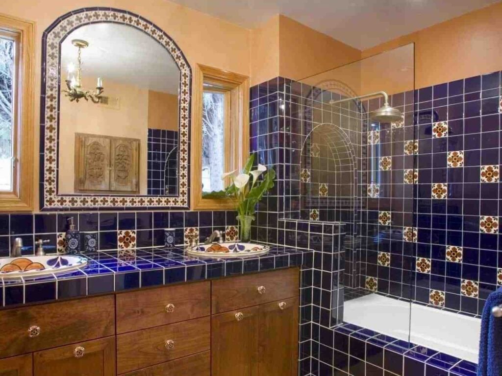 25 Vibrant Mexican Bathroom Sink and Vanity Ideas You Have to See Featuring Painted Ceramic Basin Bowl smallhometours.com 12