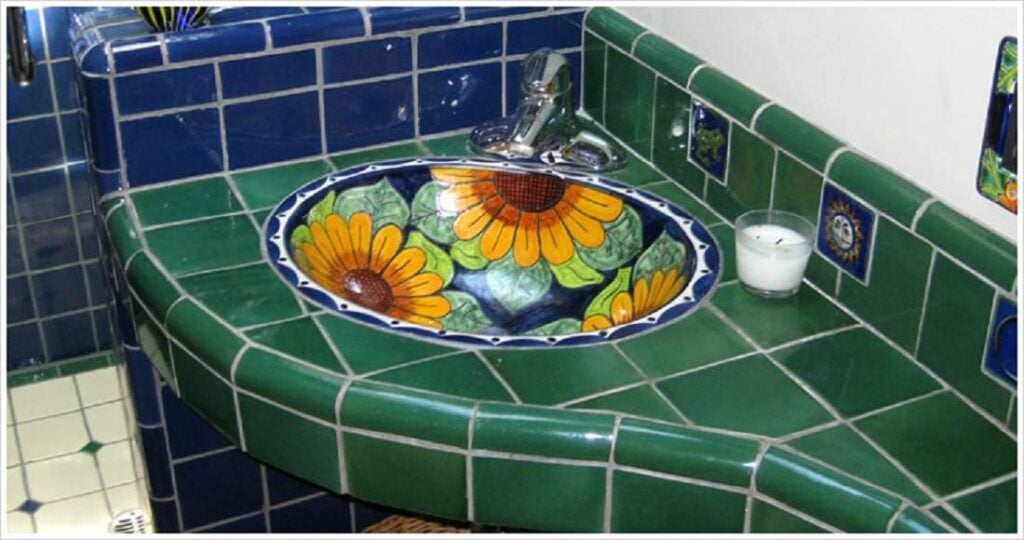 25 Vibrant Mexican Bathroom Sink and Vanity Ideas You Have to See Featuring Painted Ceramic Basin Bowl smallhometours.com 13
