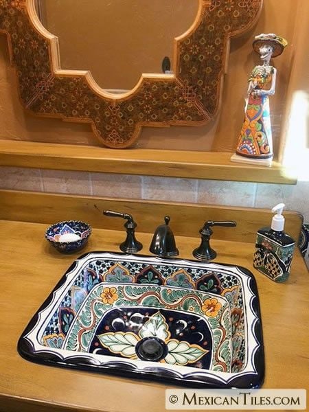 25 Vibrant Mexican Bathroom Sink and Vanity Ideas You Have to See Featuring Painted Ceramic Basin Bowl smallhometours.com 16