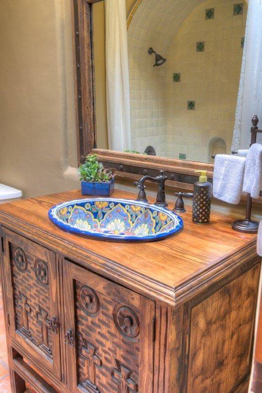 25 Vibrant Mexican Bathroom Sink and Vanity Ideas You Have to See Featuring Painted Ceramic Basin Bowl smallhometours.com 18