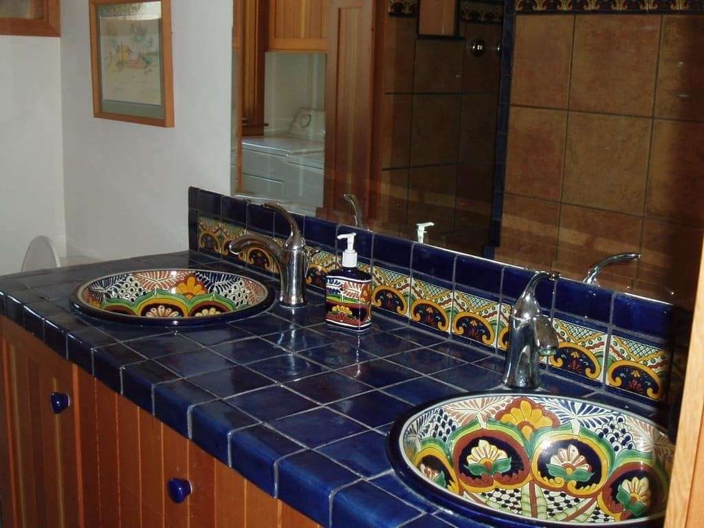 25 Vibrant Mexican Bathroom Sink and Vanity Ideas You Have to See Featuring Painted Ceramic Basin Bowl smallhometours.com 20