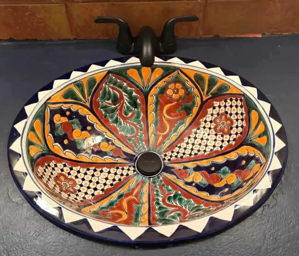25 Vibrant Mexican Bathroom Sink and Vanity Ideas You Have to See Featuring Painted Ceramic Basin Bowl smallhometours.com 3