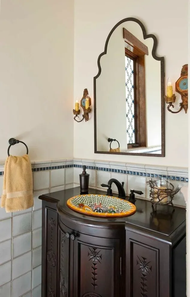 25 Vibrant Mexican Bathroom Sink and Vanity Ideas You Have to See Featuring Painted Ceramic Basin Bowl smallhometours.com 5