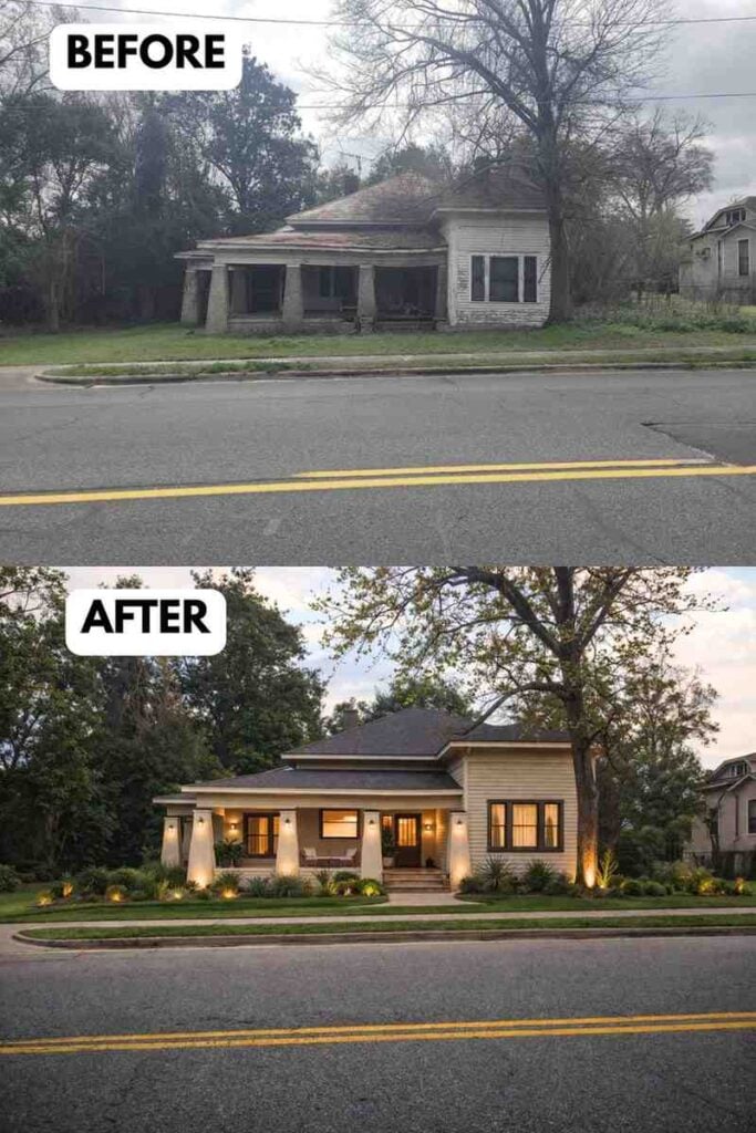 25 Bungalow Exterior Makeover Before and After Transformations That Look Incredible smallhometours.com 10