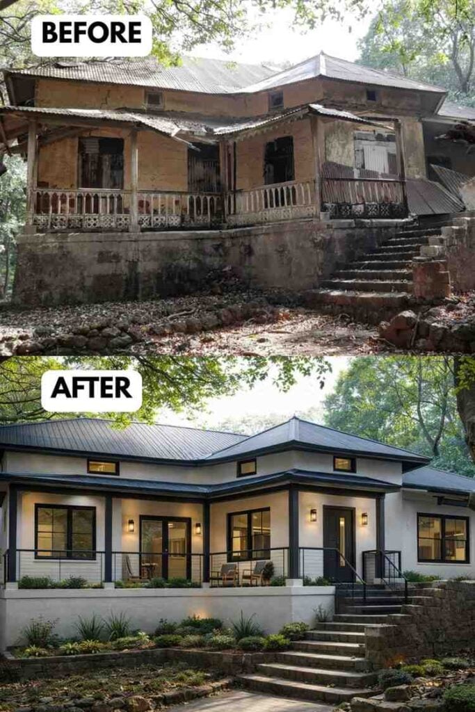 25 Bungalow Exterior Makeover Before and After Transformations That Look Incredible smallhometours.com 11