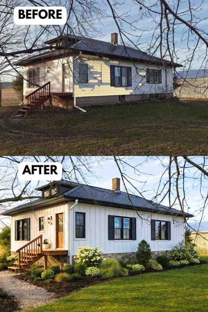 25 Bungalow Exterior Makeover Before and After Transformations That Look Incredible smallhometours.com 23