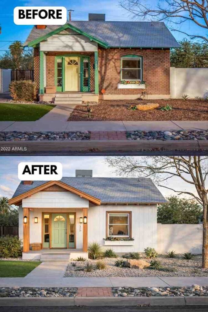 25 Bungalow Exterior Makeover Before and After Transformations That Look Incredible smallhometours.com 29