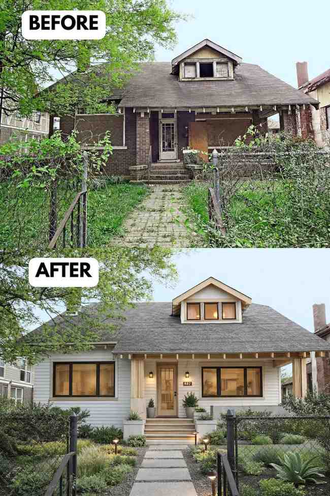 25 Bungalow Exterior Makeover Before and After Transformations That Look Incredible smallhometours.com 31