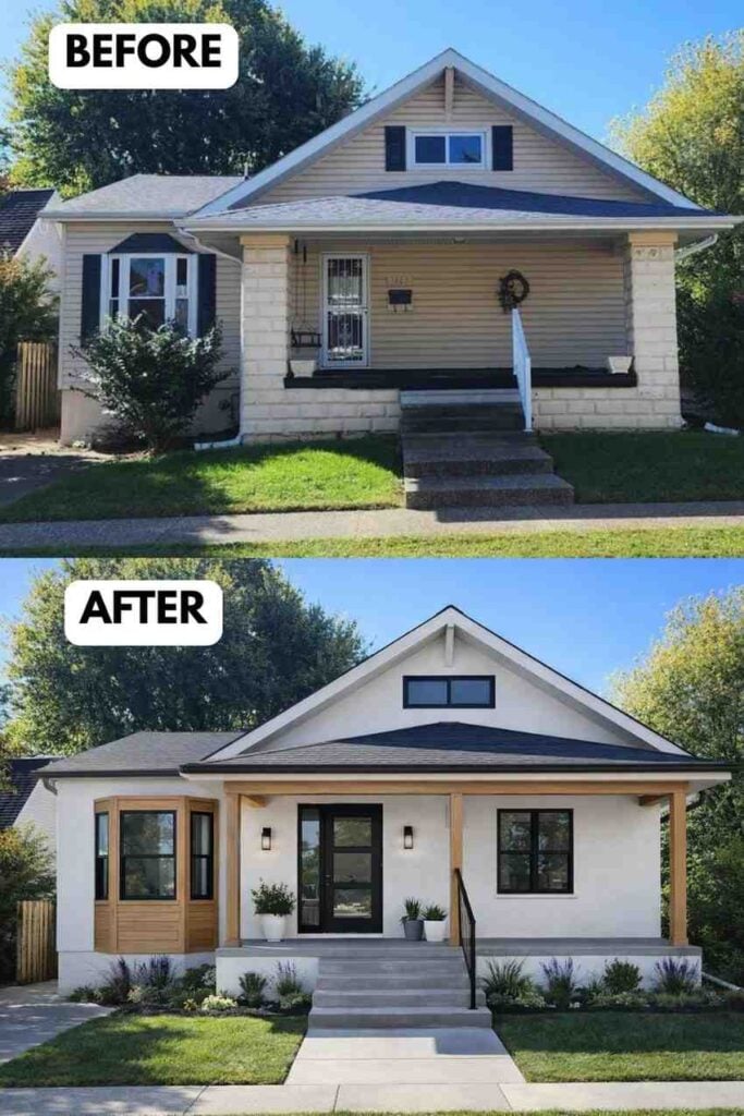 25 Bungalow Exterior Makeover Before and After Transformations That Look Incredible smallhometours.com 4