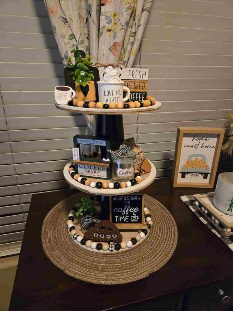 27 Tiered Tray Coffee Bar Ideas to Make Your Coffee Station Cozy Stylish smallhometours.com 1
