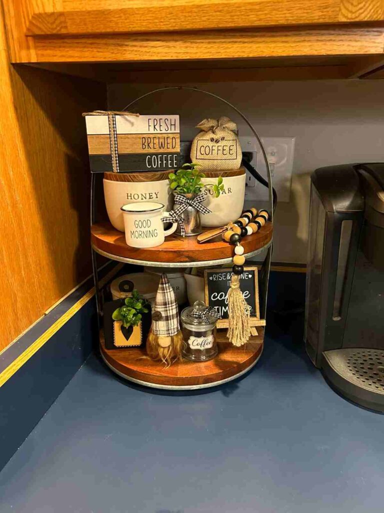 27 Tiered Tray Coffee Bar Ideas to Make Your Coffee Station Cozy Stylish smallhometours.com 11