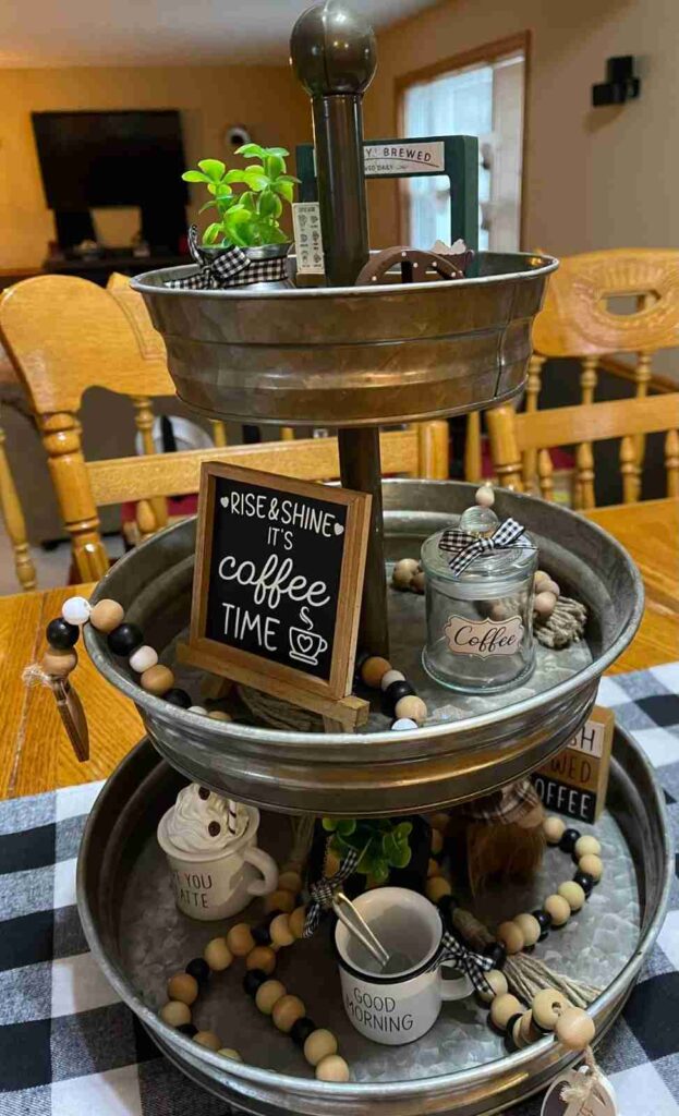 27 Tiered Tray Coffee Bar Ideas to Make Your Coffee Station Cozy Stylish smallhometours.com 4