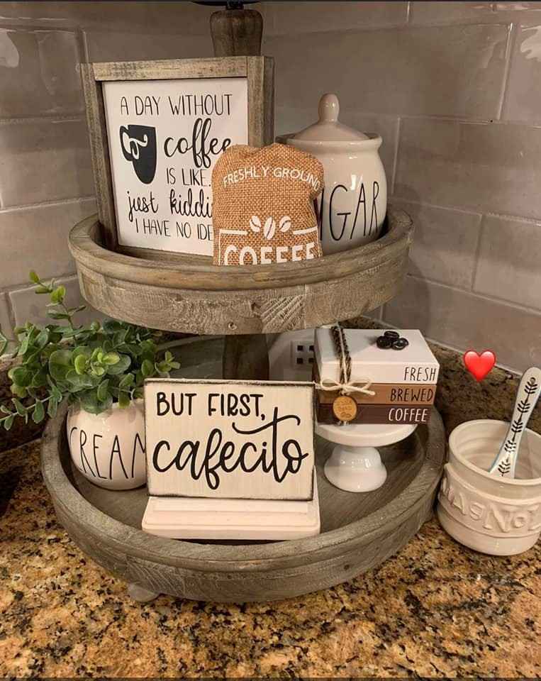 27 Tiered Tray Coffee Bar Ideas to Make Your Coffee Station Cozy Stylish smallhometours.com 9