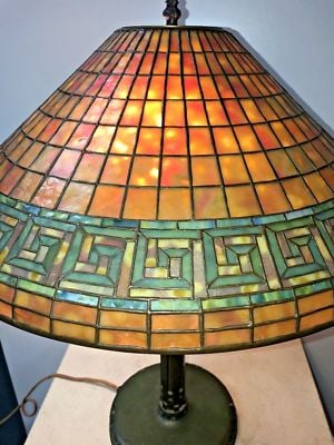 Antique Original Tiffany Studio New York Greek Key Table Lamp 1916