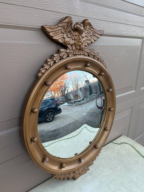 Federal convex mirror with a carved eagle crest